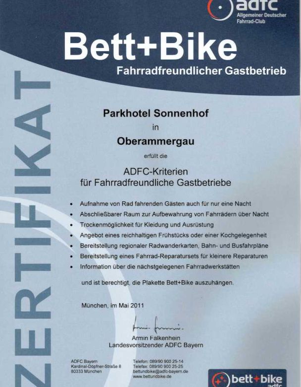 Bett & Bike Urkunde