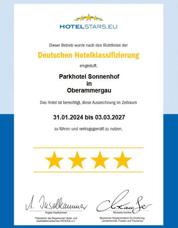 4 Sterne Klassifizierung Parkhotel Sonnenhof