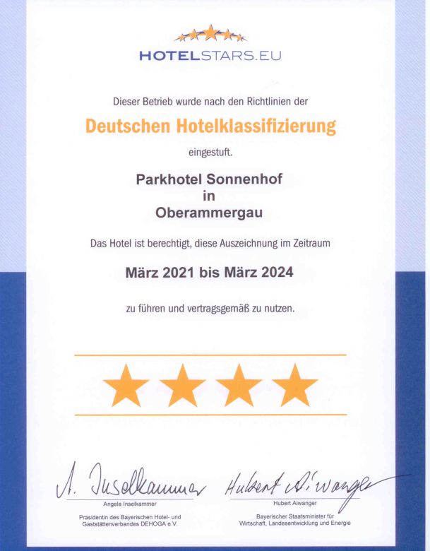 4 Sterne Klassifizierung Parkhotel Sonnenhof